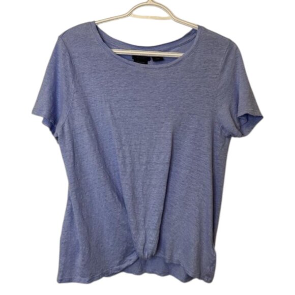 Rachel Zoe blue linen knot front short sleeve T-shirt size L - Picture 1 of 4